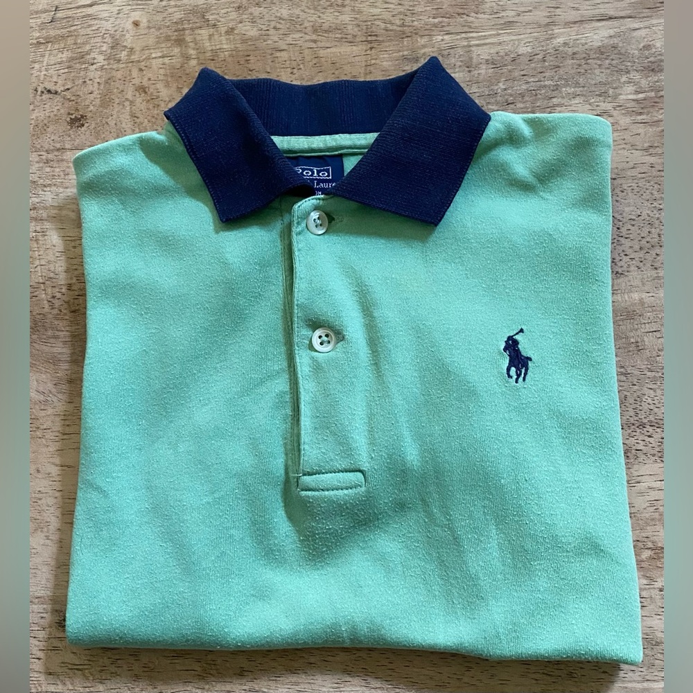 Vintage Polo Ralph Lauren Boys’ Sz 5 Green/Navy Cotton Jersey Polo‎ Shirt